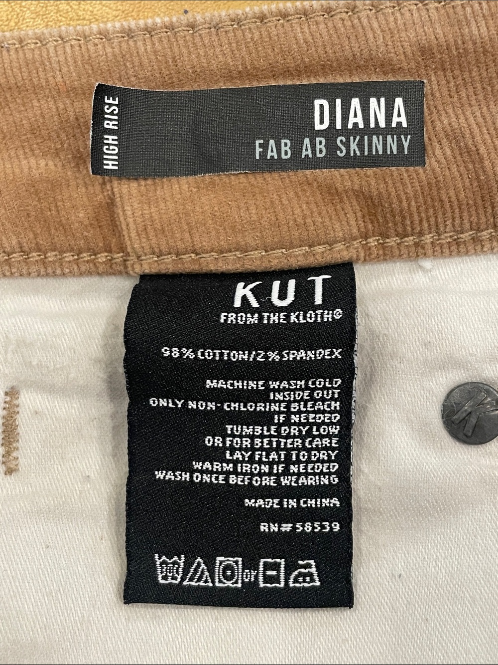 KUT from the Kloth Diana Fab Ab Skinny Jeans - Tan- Corduroy